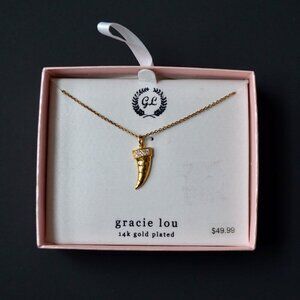 Gracie Lou 14k Gold Plated CZ Tooth Horn Fang Pendant Necklace